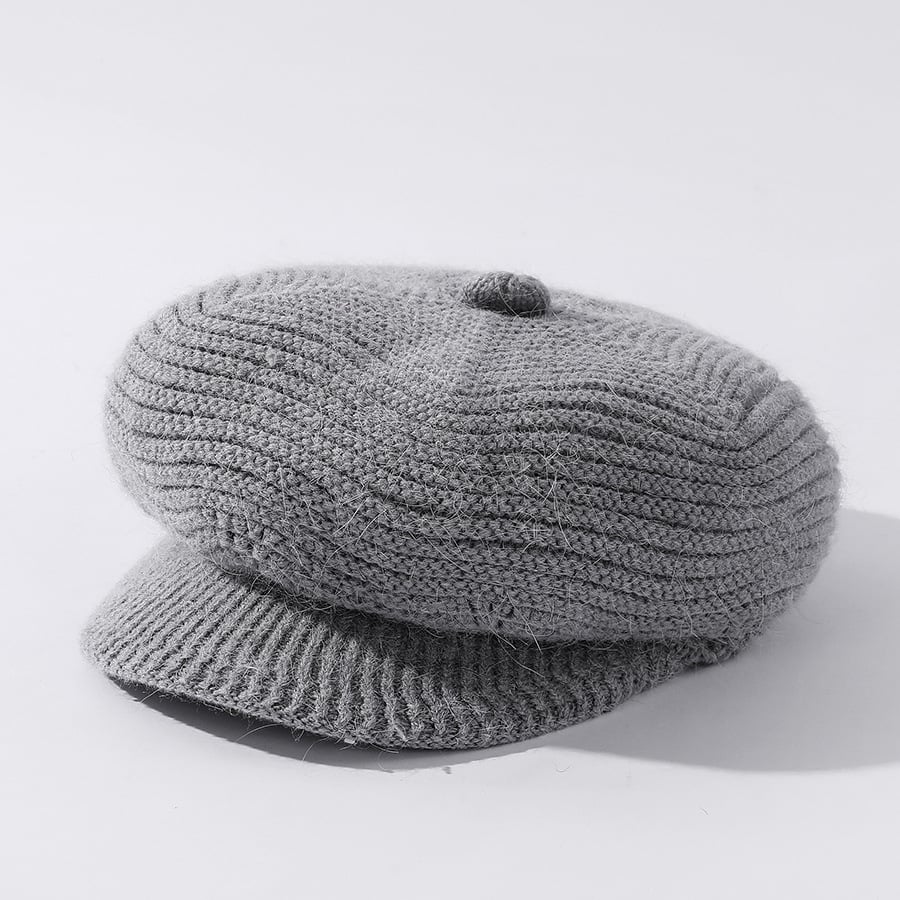 Velvet Solid Color Knitted Rabbit Fur Hat for Women
