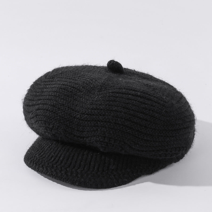 Velvet Solid Color Knitted Rabbit Fur Hat for Women