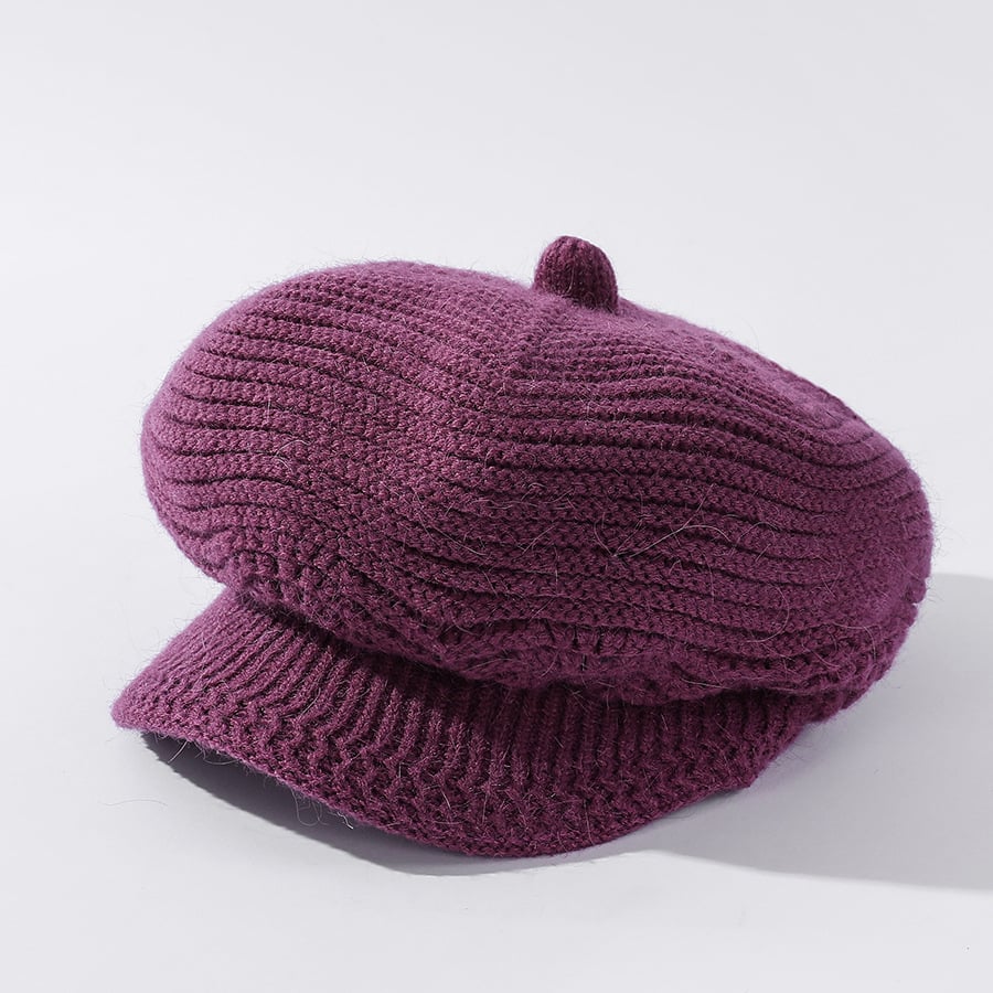 Velvet Solid Color Knitted Rabbit Fur Hat for Women