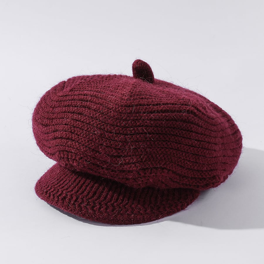 Velvet Solid Color Knitted Rabbit Fur Hat for Women