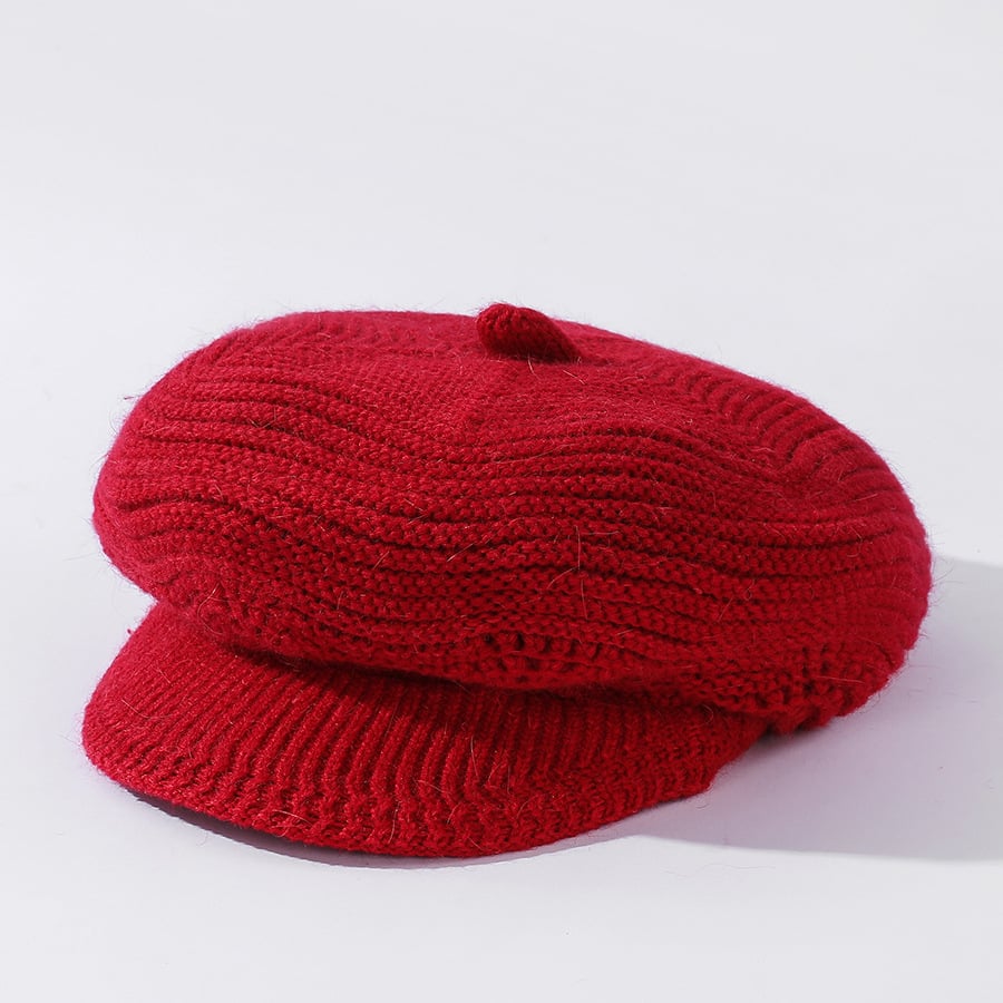 Velvet Solid Color Knitted Rabbit Fur Hat for Women