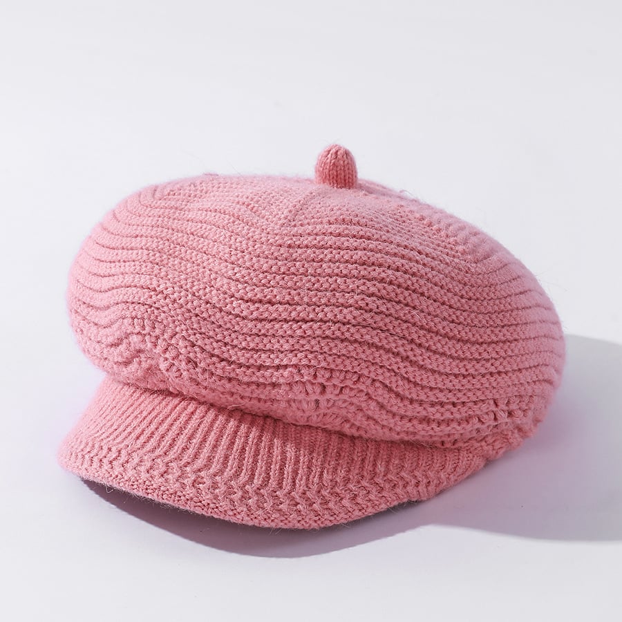 Velvet Solid Color Knitted Rabbit Fur Hat for Women