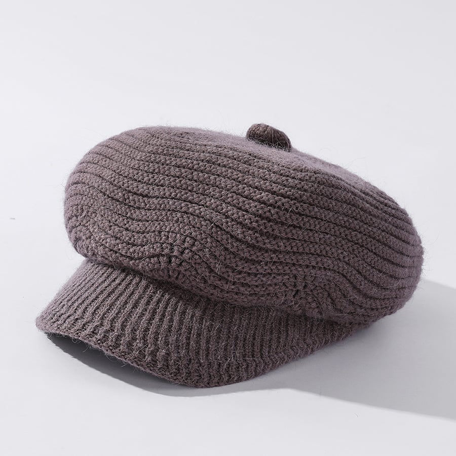 Velvet Solid Color Knitted Rabbit Fur Hat for Women