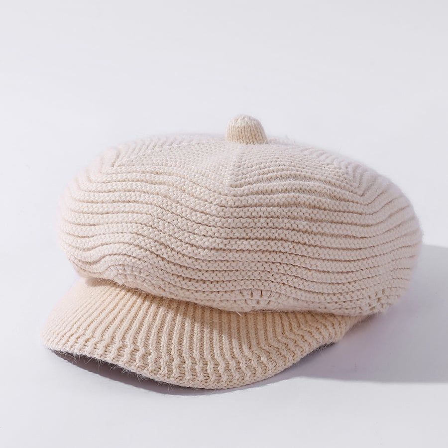 Velvet Solid Color Knitted Rabbit Fur Hat for Women