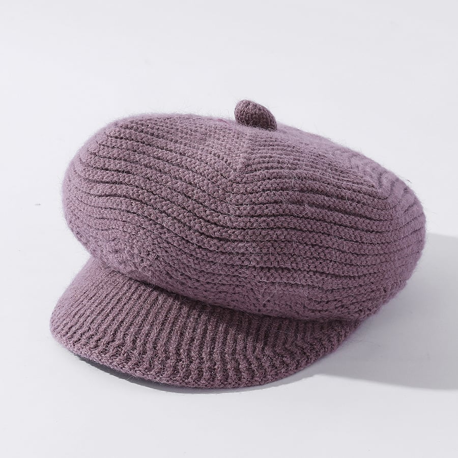 Velvet Solid Color Knitted Rabbit Fur Hat for Women