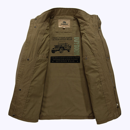 Men's Casual Mid-Length Cotton Jacket for Spring/Fall